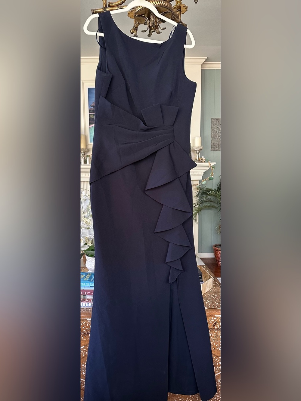 Eliza J Sz 12 Women's Navy Ruffle Front Formal Gown